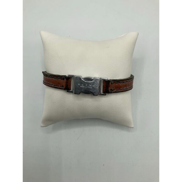 Marni Brown and Navy Leather Topstitching Bracelet - Picture 1 of 5